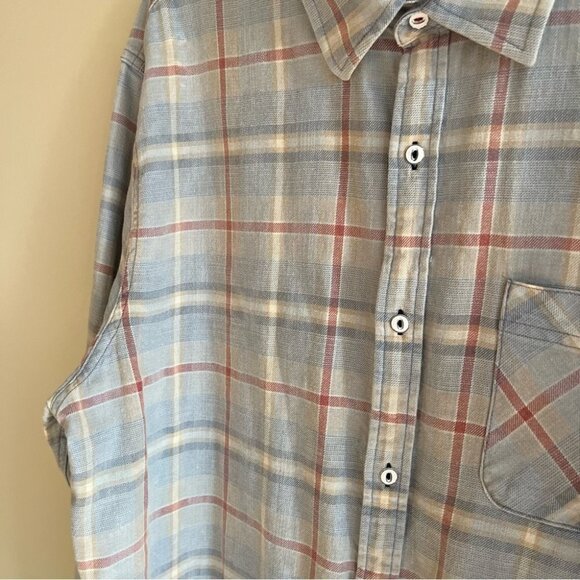 Flag & Anthem Reston Vintage Wash Button  Down Long Sleeve Plaid Shirt - Picture 9 of 15